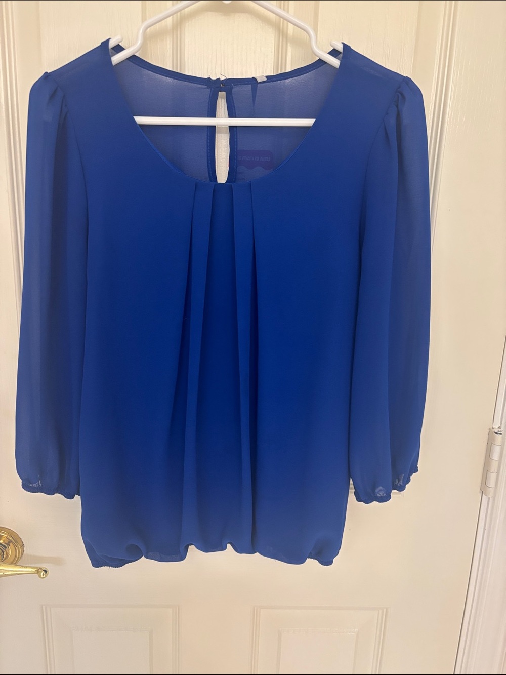 Blue Women's Pleated Chiffon Blouse